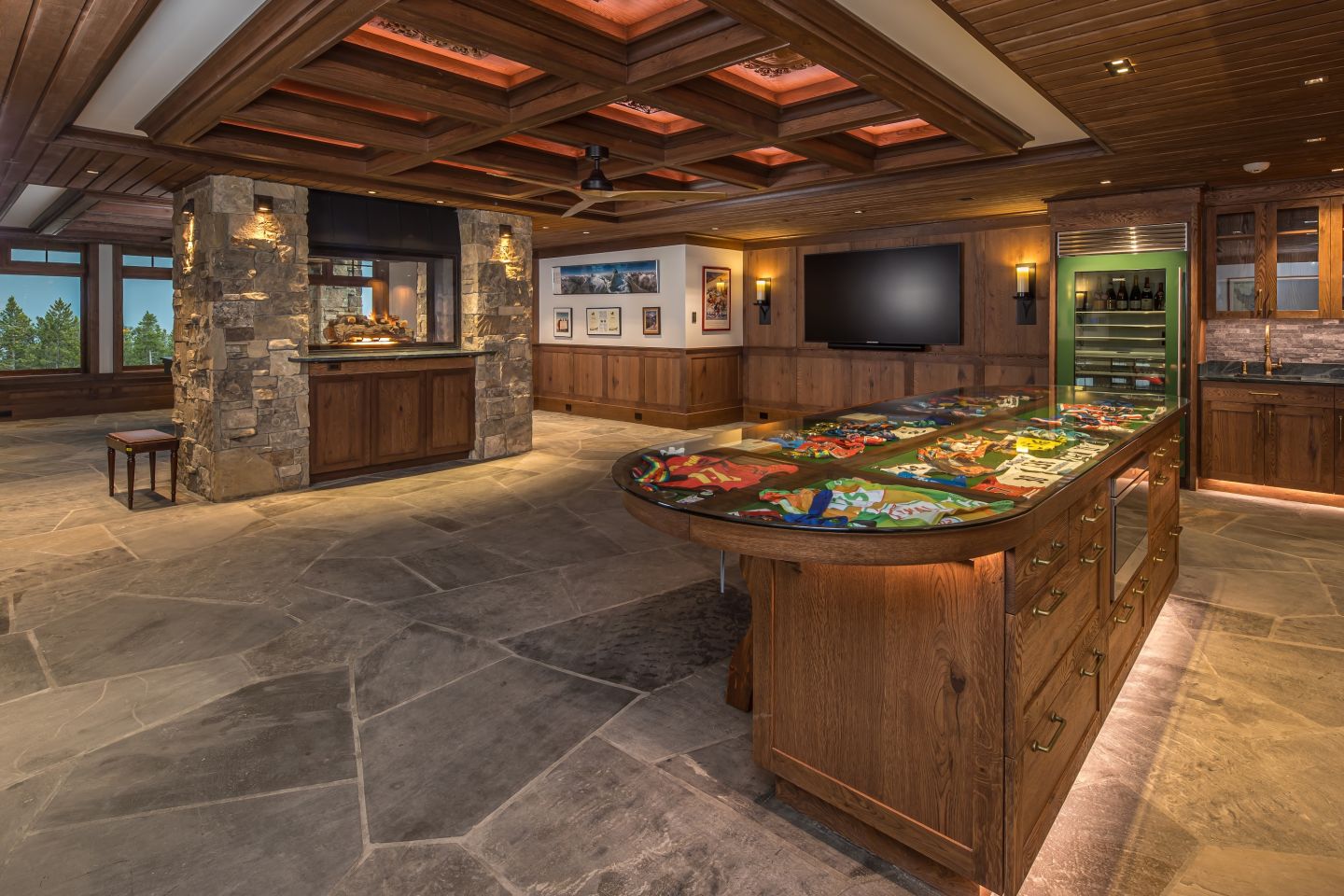 Lower level main space woodwork — Montana private residence